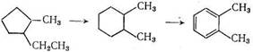 из 1,3-метилалкилциклопентанов  получают мета-замещенные, а из 1,2-метил-алкилциклопентанов орто-замещенные бензола